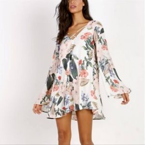 Show Me Your Mumu Joni Flow Mini Dress Floral Print Long Sleeves Sz M